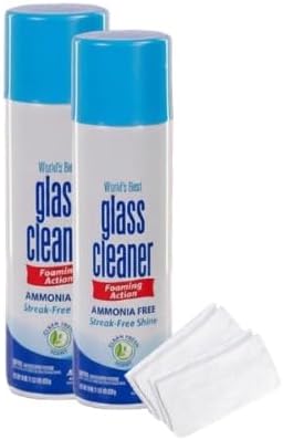 Glass Cleaner Foam, Foaming Action & Spray, 23oz - 2 Pack - Clean Fresh Scent - With 2 Pack Washcloth,White (46 oz Total)