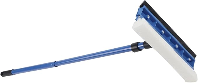 2 in 1 Casement Glass Cleaner with Telescopic Long Handle and Sponge Brush Plus Squeegee for Window Cleaning