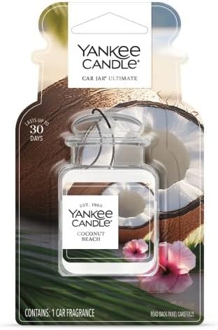 Yankee Candle Car Jar Ultimate, Coconut Beach, Automotive Hanging Air Freshener Deodorizer with Long Lasting Tropical Scent for Vehicles and Small Spaces, 0.96 Ounce (Pack of 6)