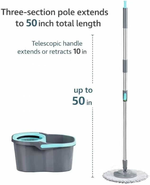 Casabella Spin Mop System with Extra Mop Head Refill - Two-Bucket Design with Splash Guard Built-in Measuring Cup and Scraper Tool with Easy Wring Pedal Spinner, 1.25-Gall (Mop)