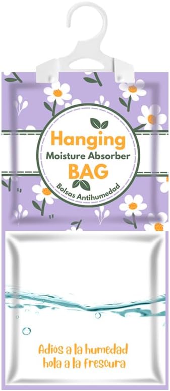 Hanging High-Purity Moisture Absorber, 20 pack with Activated Carbon, eliminates musty odors during humid summers, ideal for drawers and wardrobes,15% greater moisture absorption. (162 oz)