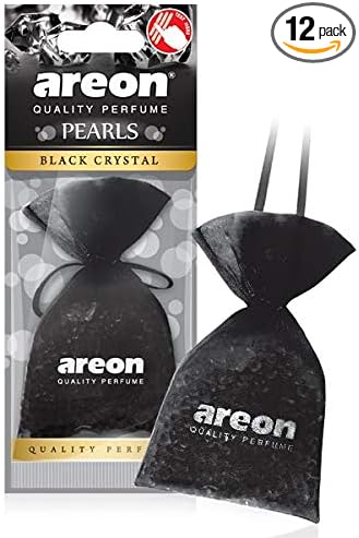 AREON Pearls I Car & Home Hanging Air Freshener I Quality Perfume I Black Crystal (Pack of 12)