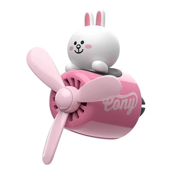 Car fragrance diffuser pilot air outlet fragrance diffuser cartoon rotating fan leaf perfume cute cartoon shape perfume air freshener with 2 fragrances (Rabbit.)