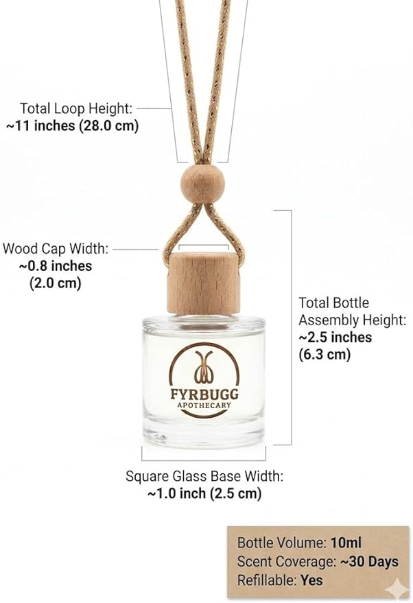 Hanging Car Air Diffuser - Glass and Wood Essential Oil Car Air Freshener - Long Lasting Rearview Mirror Scent - FyrBugg Apothecary, LLC - 10ml(Dahlia Noir)