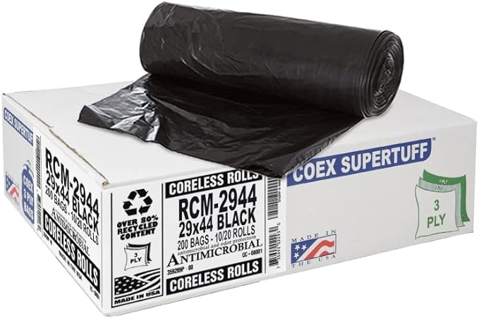 Aluf Plastics 26 Gallon For Slim Jim 1.25 MIL (eq) Black Heavy Duty Trash Bags - 29 inch X 44 inch - 1 Count (Pack of 200) - For Construction, Industrial, Outdoor, & Commercial