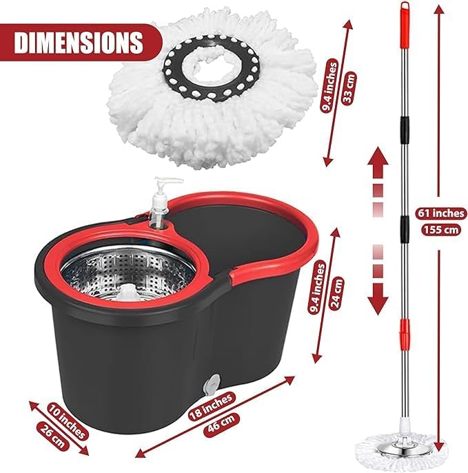 Mop Bucket Set, Swivel Mop and Bucket and Squeezer Set, 360° Swivel Mop Bucket System with 3 Microfiber Replacement Mop Heads and Stainless Steel Adjustable Handle for Floor Cleaning.