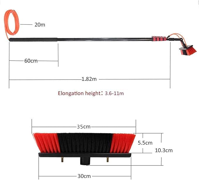 Water Fed Pole Kit, 12Ft-36Ft Length Water Fed Brush, Outdoor Window Glass Cleaner Solar Panel Cleaner Extendable Telescopic Pole Water Fed Brush Spray Washer Pole Kit,36