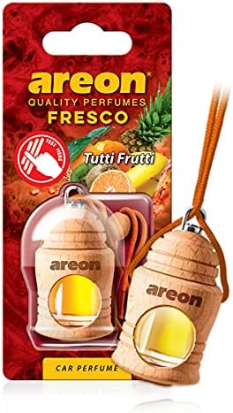 AREON Fresco Hanging Car Air Freshener - Natural & Woody Scent, 40-50 Days Long-Lasting Fragrance - Diffuser in Wood Pendant Housing - Automotive Accessories & Essentials - Tutti Frutti