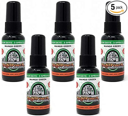 BluntPower (Mango Green, 5 Pack) Concentrated Air Freshener - Premium Oil Based Air Freshener Spray For Home and Car - Long-Lasting Bathroom Spray, Car Freshener, & Odor Eliminator Spray
