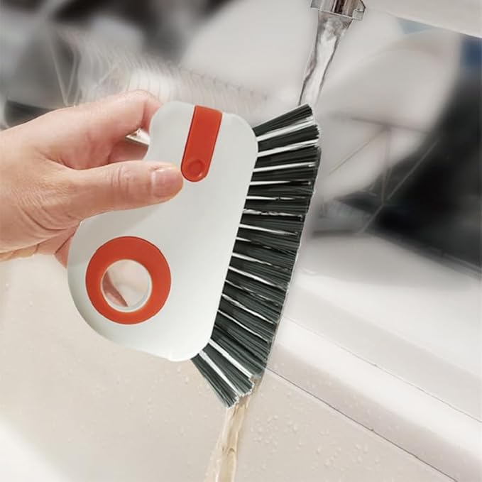 2 in 1 Groove Cleaning Brush Window Track Cleaning Tools, 2025 New Multifunction Hard Bristle Crevice Cleaner Brush with Hidden Scraper, Grout Cleaner Grip Brush for Sliding Door Track