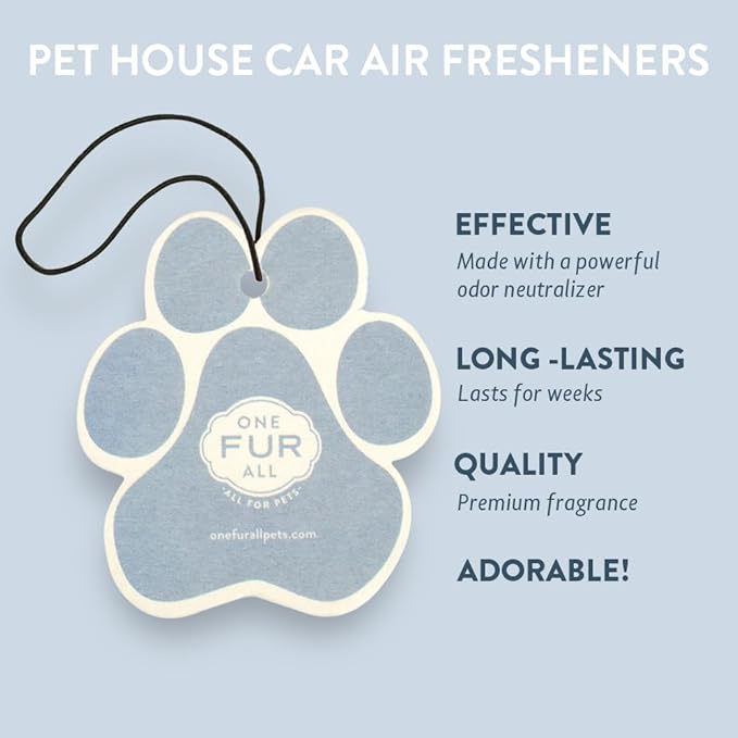 One Fur All Pet House Car Air Freshener - Sunwashed Cotton Pack of 4 - Non-toxic Car Air Freshener - Pet-Friendly Air Freshener For Small Spaces & Car - Hanging Odor Eliminating Air Freshener
