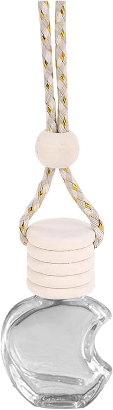 5PCS Hanging Car Air Freshener, Auto Interior Decoration 8 ml Oil Diffuser Perfume Aromatherapy Pendant Empty Glass Bottle, Fragrance Ornament with Vent Clip Wooden Cap and Rope (Apple)