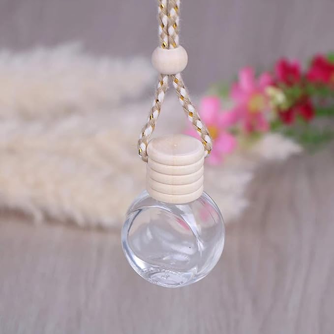 Car Aromatherapy Essential Oil Diffuser Bottle,10 Pack Car Air Freshener Bottle Empty Hanging Perfume Bottle Fragrance Decor Accessories Auto Window Ornament (round)
