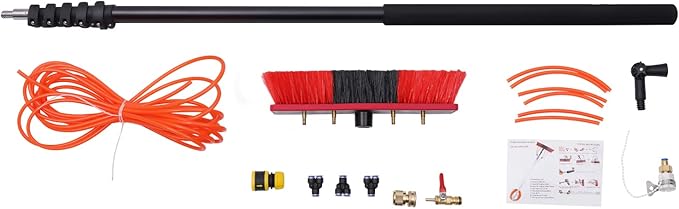 Telescopic Water Fed Pole Brush, 65ft Length Stretchable Solar Panel Cleaning Brush Kit Car Glass Washing Equipment Tool Outdoor Window Cleaner w/Hose Extension Pole Water Spray Washer(65ft)