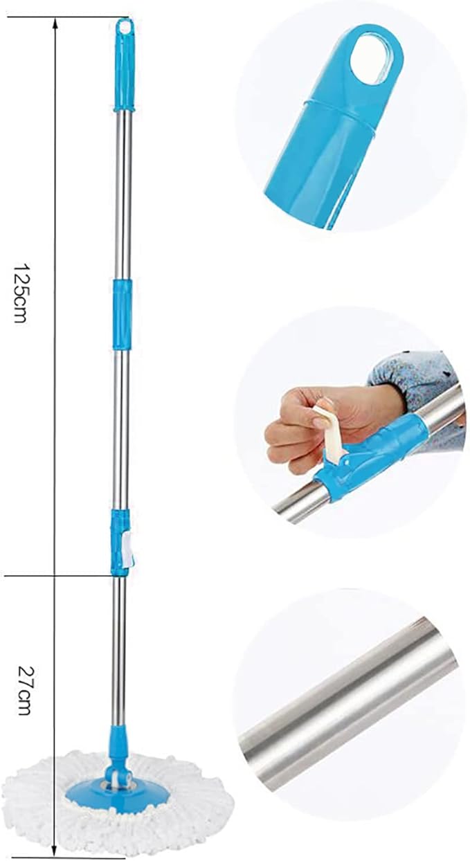 Spin Mop Pole Handle Replacement 360 Rotating Floor Mop Telescopic Handle No Foot Pedal Version Floor Cleaning Scraper for Home Office Hotel (Blue)