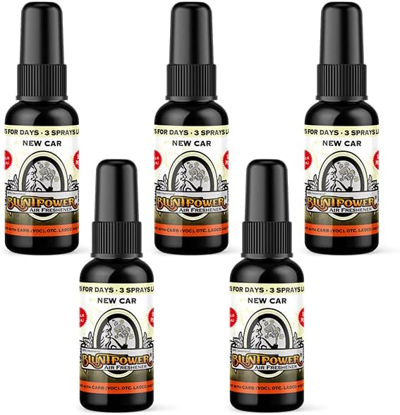 BluntPower (New Car, 5 Pack) Concentrated Air Freshener - Premium Oil Based Air Freshener Spray For Home and Car - Long-Lasting Bathroom Spray, Car Freshener, & Odor Eliminator Spray