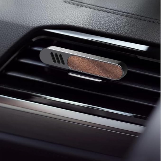 Luxury Car Air Freshener Vent Clip – Premium Wood & Metal Diffuser in Multiple Colors & Scent Kits – Reusable, Unisex for Men & Women (Premium Dark Grey, Fresh Morning)