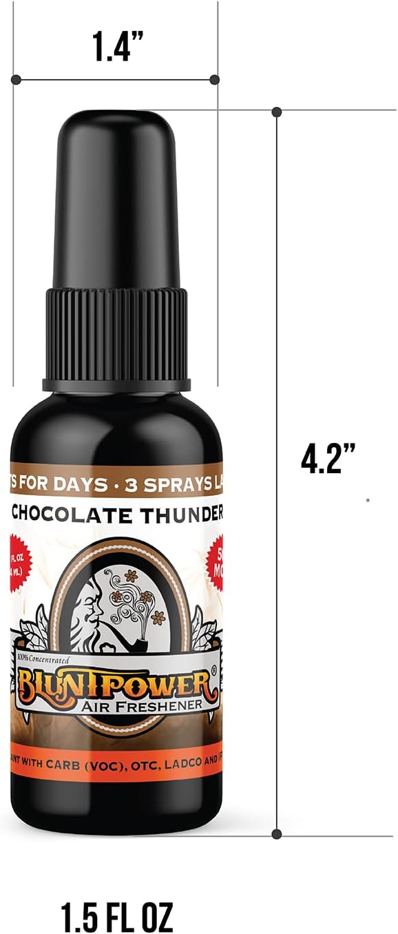BluntPower (Chocalate Thunder, 1 Pack) Concentrated Air Freshener for Room and Car Spray - Oil-Based Diffuser Spray Bottle - Long-Lasting Bathroom Spray, Car Freshener, & Odor Eliminator Spray