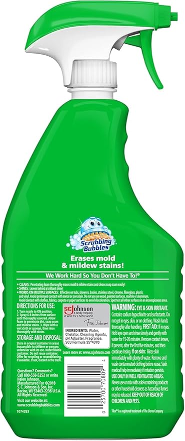Scrubbing Bubbles Foaming Bleach Bathroom and Shower Cleaner Disinfectant Spray, Helps Erase Mold & Mildew, 32oz (Pack of 8)