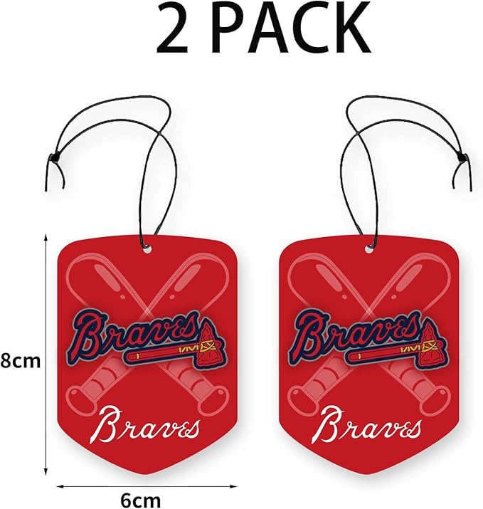 2 Pack MLB Braves Car Air Freshener - Licensed Hanging Scented Air Freshener, Red Shield with Atlanta Braves, Sports Fan Auto Fragrance for Car, Truck & Home