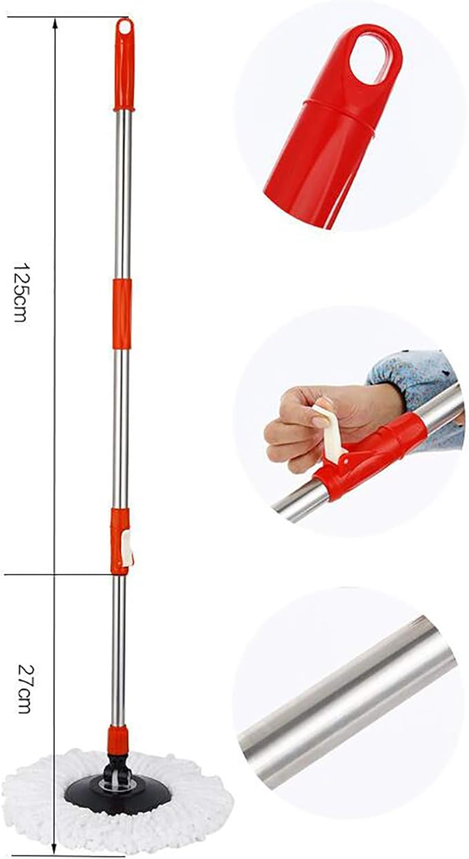 Emivery Home Spin Mop Pole Handle and Head Replacement 360 Rotating Mop Cleaning Tool Accessories for Home Office Bedroom (Red)