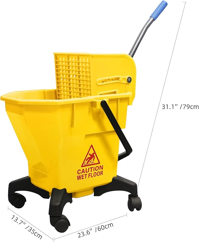 6.6 Gallons Mop Bucket with Wringer - Non-Tip Design & Heavy-Duty Plastic, Spin Mop System for Hardwood Floors, Space-Saving Single Bucket (Yellow, 6.6 Gallons)