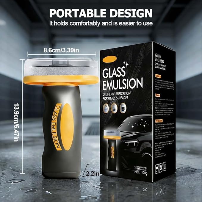 Handheld Glass Oil-Film Remover, Automotive Windshield Cleaner with Emulsion Compound, Oil Film & Smudge Removal Cleaning Pad for Clear Driving View (1PC)