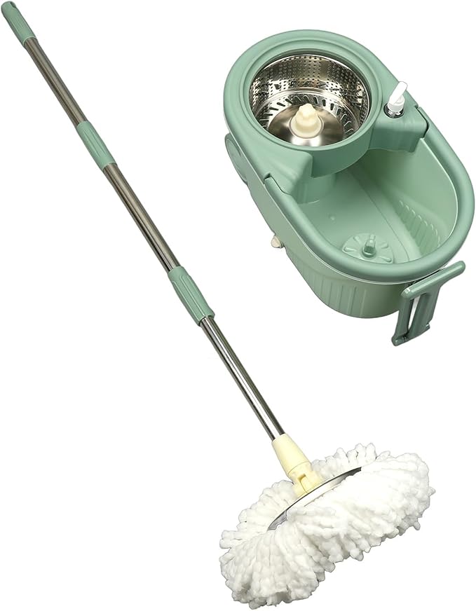 Spin Mop and Bucket, Mop Bucket with Wringer Mop for Home Double Drive Washable Bucket System Mop Bucket Separate Dirty Water for Hardwood, Tiles, Linoleum, Floor