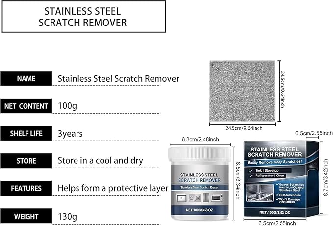 OKLJ Stainless Steel Scratch Remover Kit, Stainless Sink Restorer, All-Purpose Restorer Rust Remover, Multi-purpose Stainles Steel Scratch Removers Paste for Kitchen,Oven,Appliances,Sink,Cook (2pcs)