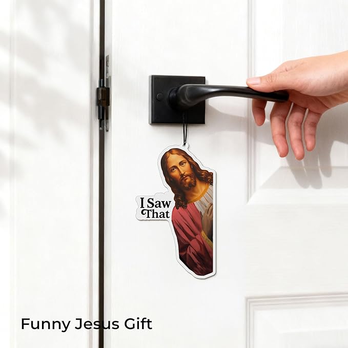 4 x Jesus I Saw That Car Air Freshener, Faith Based Gift, Christian Gift For Her Him, Funny Catholic Gift, Christmas Car Accessories, Jesus Meme Gifts, Exchange White Elephant, Pack of 4 Scents, 3.5"