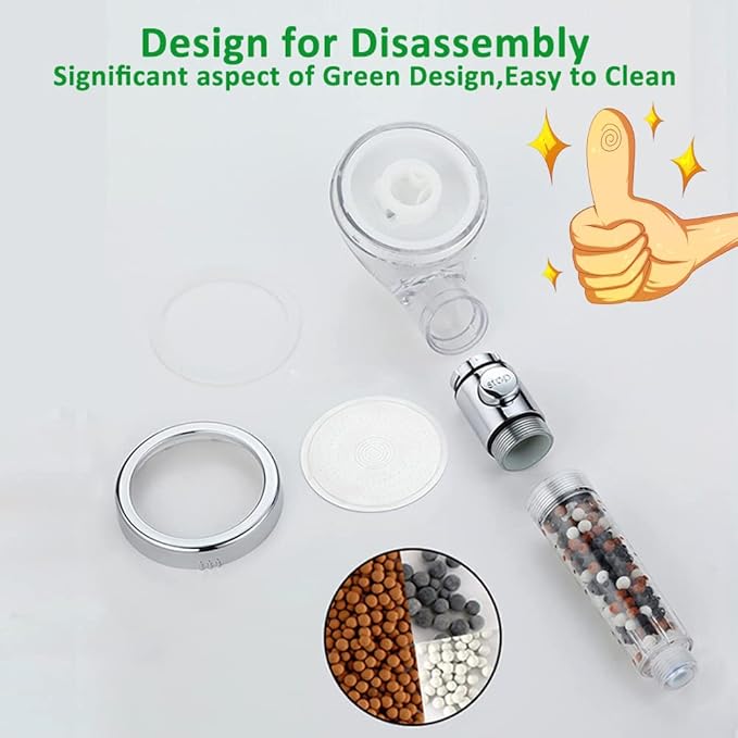 IHAO Filter Showerhead with Bracket Metal Hose High Pressure Handheld Shower Purifying Hard Water Softener Chlorine Flouride Filter Multi Modes Changeable Shower head Fresh Dry Skin & Hair Loss