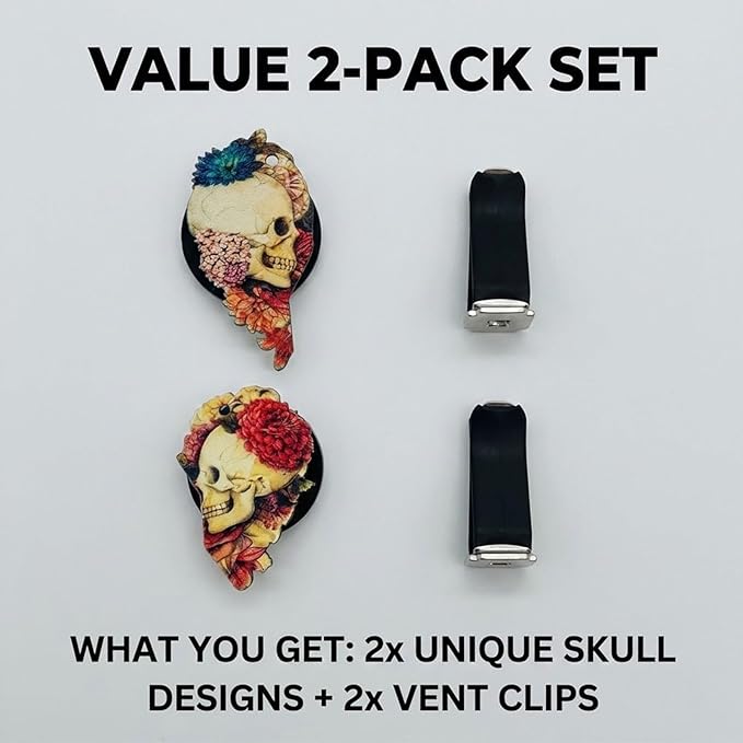 Car Air Vent Clips,Car Air Fresheners Vent Clips Car Diffuser Vent Clip,Car Decoration Cute Car Interior Decor,Car Accessories for Women (2 Pcs Love Skull)