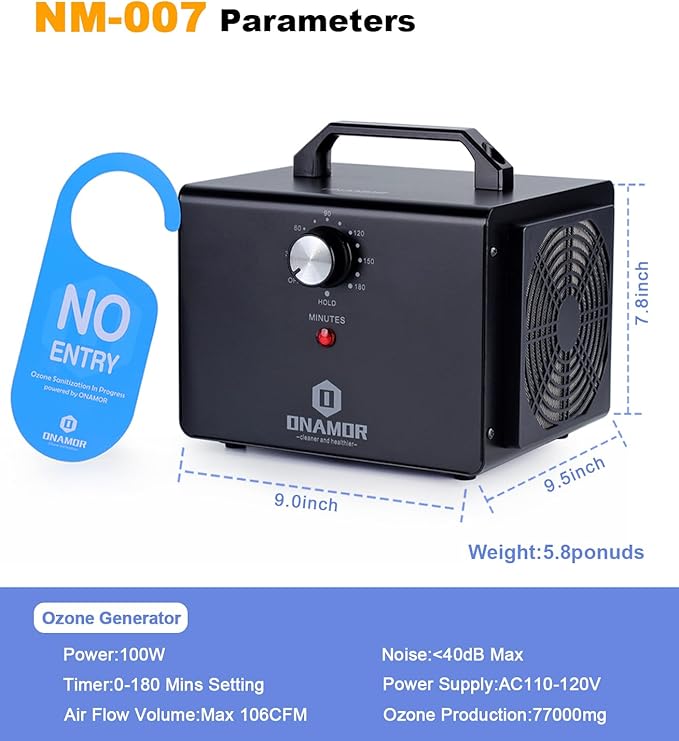 ONAMOR Ozone Generator 77000mg, Ozone Machine Ionizer O3 Deodorizer for Home, Basement, Smoke, and Pet Room (Eliminating Odors Area up to 4000 Square Feet, All Metallic Black)