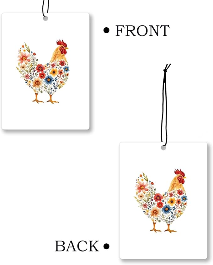 Coquette Floral Chicken Car Air Freshener 4 Pcs, Rustic Farmhouse Chicken Hanging Scents Air Freshener for Women Girls Gifts, Aesthetic Scented Car Accessories Decor for Room Closet Drawer