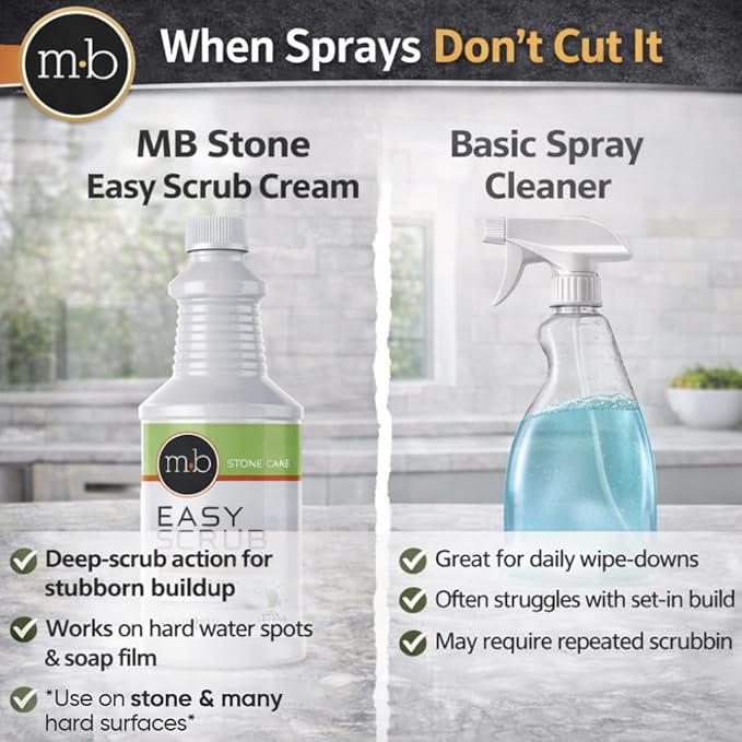 MB Stone Granite, Quartz Marble, Stone Countertop Cleaner for Countertops Showers Floors, Removes Water Spots, Soap, Film, Grease, Easy Scrub Deep Cleaning Cream Professional Grade Abrasive