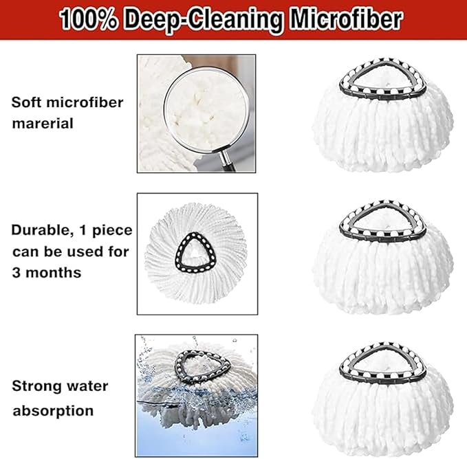 16 Pcs Spin Mop Replacement Heads, White Large 360° Easy Wring Spin Mop 100% Microfiber Refill, Easy Cleaning Spin Mop Heads, Deep Clean, Machine Washable for Easy House Cleaning Floor Mopping