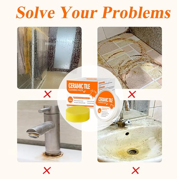 Tile & Grout Cleaning Paste, Heavy Duty Cleaning Paste for Tile, Ceramic, Granite, Porcelain, Marble Appliances & Fixtures, Removes Old Stains on Sink, Faucet, Bathtub-250g