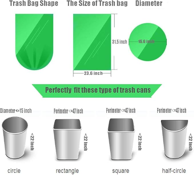 Trash Bags Biodegradable, Strong Rubbish Bags, Trash bags Recycling & Degradable Garbage Bags, Compostable Bags (Green, 13 Gallon)