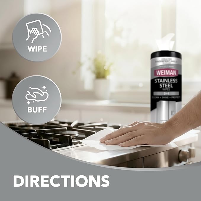 Weiman Stainless Steel Cleaner and Polish Wipes, 30 Count