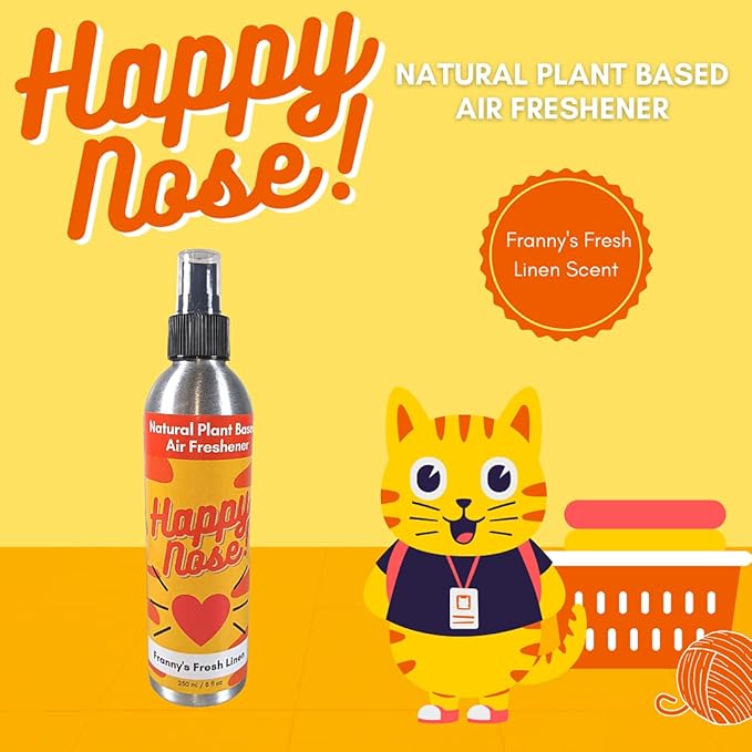 Happy Nose! Natural Plant-Based Air Freshener, Odor Neutralizer Spray for Home, Work, Pets, Vehicle, Smoke, Sports Equipment (Franny's Fresh Linen, 1 Pack)