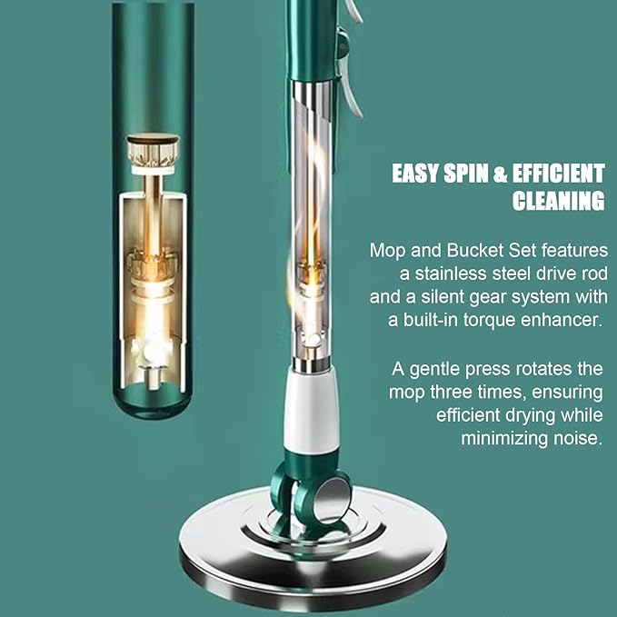 Spin Mop & Bucket Set for Home - 360° Spinning Mop and Detachable Inner Wringer Basket - 5 Microfiber Replacement Head Refills for All Surface Floor Cleaning,Green