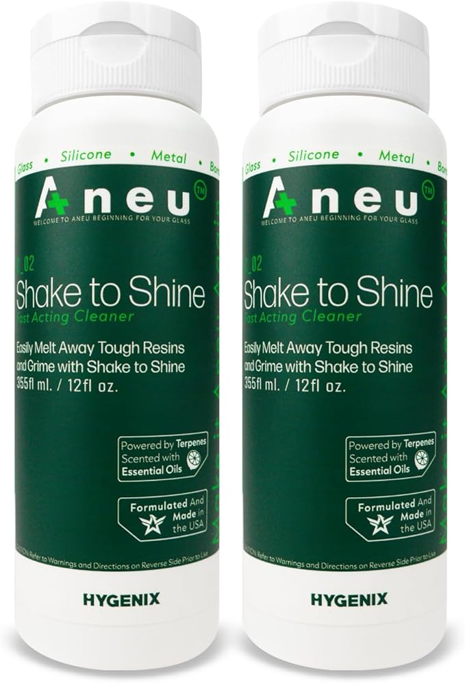 Aneu Shake to Shine – Fast-Acting Cleaner | Shake Away Tough Resins & Grime | Cleans Glass, Silicone, Metal, & Borosilicate | 12oz (2)