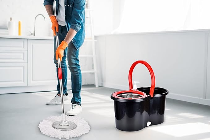 Mop and Bucket with Wringer Set, 360 Spin Mop and Bucket with 3 Replacement Heads, Stainless Steel Mop Bucket 61 Inch Adjustable Handle for Floor Cleaning