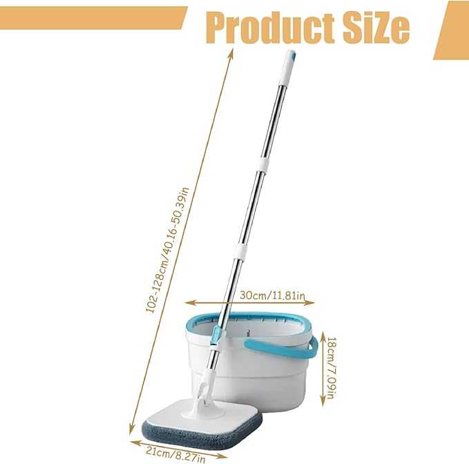 Mop and Bucket Set with Wringer, 360º Spin Mop and Bucket, 2 Microfiber Refills, Height Adjustable Handle, Kitchen Wet and Dry Use, Floor Cleaning System Spin and