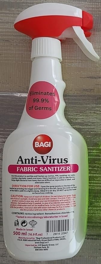 Bagi Anti-Virus Fabric Sanitizer 500ml (16.9 Fl.oz) (Package May Vary) Pack Of 3