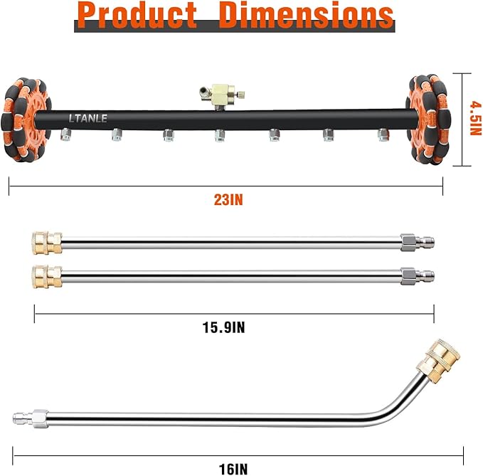 2-in-1 Can Move Horizontally Pressure Washer Undercarriage Cleaner Water Broom,23" Surface Cleaner Power Washer Attachment with 7 Nozzles 3 Extension Rods andSpare Wheel,4000 PSI