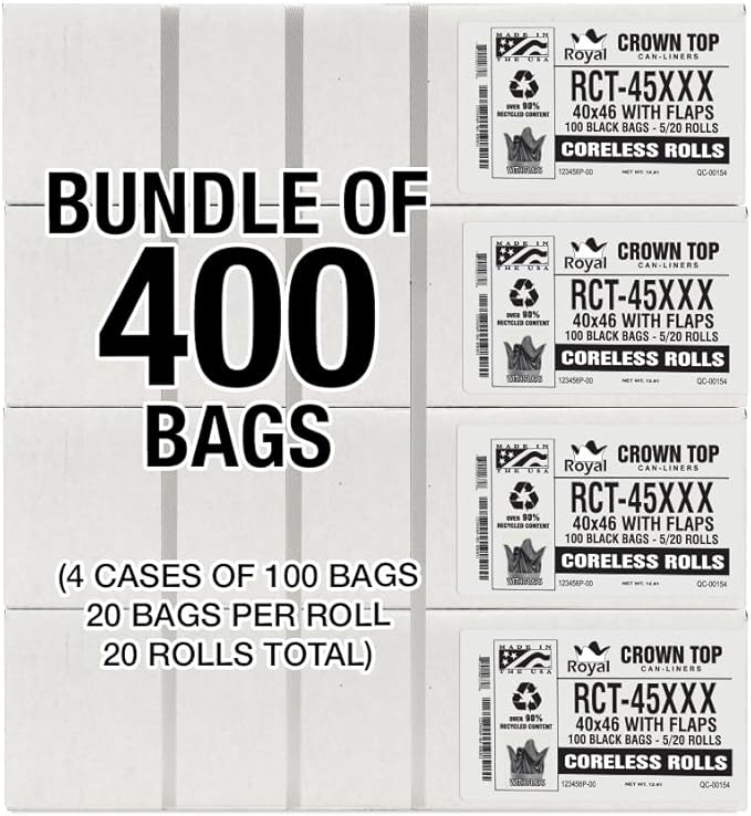 Heavy Duty 45 Gallon Trash Bags - (Huge 400 Pack/w Flap Ties) - 2.0 MIL (Equivalent) 40" x 46" Star Seal Bottom Thick Garbage Bags for Contractors, Lawn, Leaf, Yard Waste Commercial Kitchen