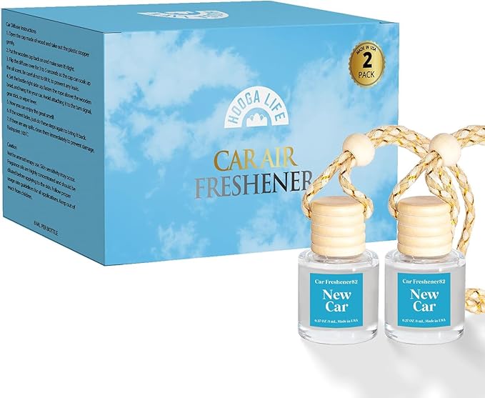 HoogaLife Car Air Freshener Diffuser 2 Pack Hanging Air Freshener - New Car Fragrance Oil Air Diffuser for Automobile, 45+ Days Long Lasting Fragrance Made in USA (N82)