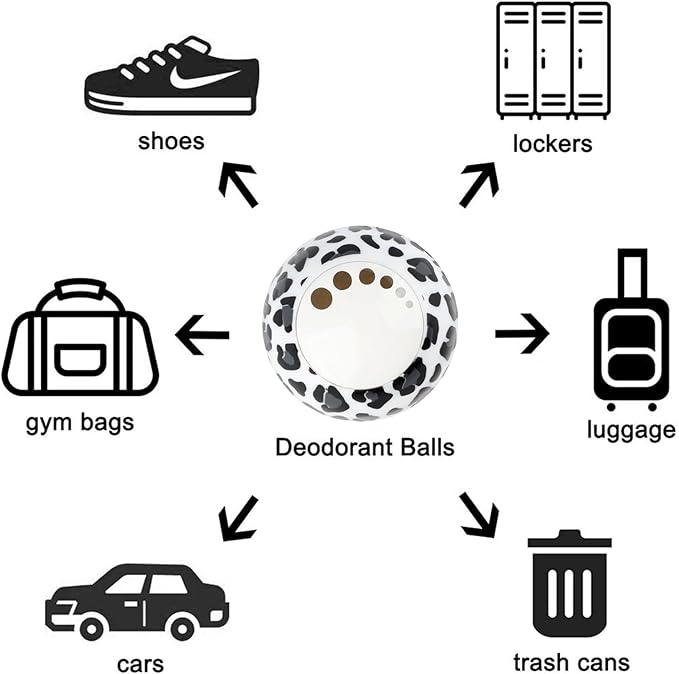 Knixmax Sneaker Deodorizer Shoe Freshener Balls, Boot Odor Eater Deodorizing Ball Sneaker Deodorants, Gym Bags Lockers Car Air Fresheners, 6 Packs Fresh Linen Leopard