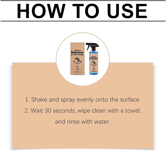 Limescale Remover & Tap Cleaner, Hard Water Stain Cleaner - Powerful Stain Remover for Faucets, Showerheads, Sinks, Stainless Steel Surfaces for Bathroom & Kitchen (1)